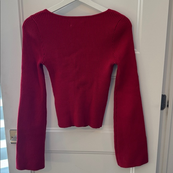 Hollister Red Square Neck Slim Sweater Bell Sleeves Cotton Blend - Picture 4 of 7